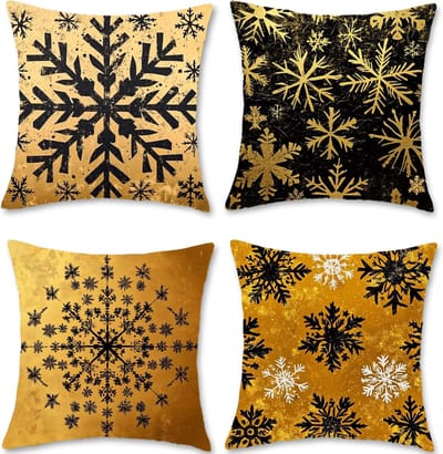Kussenhoes, 50 x 50 cm, zwart, bankkussen, waterdicht, linnen sneeuwvlok, decoratief kussen met verborgen ritssluiting, voor bank, bed, thuis, decoratie, S1-466