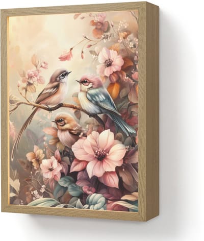 Nachtlampje 30x40 cm - Kinder lamp - Vogels - Bloemen - Roze - Pastel - Tafellamp kinderkamer draadloos - Slaapkamer lampje - Bedlamp kinderen - Kinderlampje - Wandlamp babykamer - Nachtlampjes