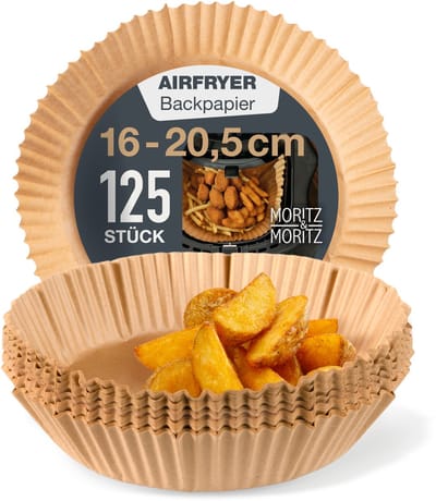 Moritz & Moritz Airfryer Bakpapier - 125 Stuks Rond - 16 cm - Airfryer Accesoires - Heteluchtfriteuse - Luchtfriteuse Wegwerp Bakjes