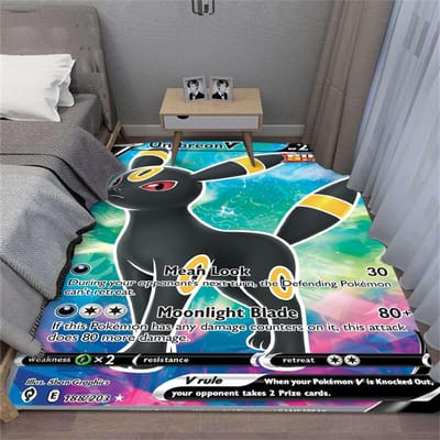 Pokémon Umbreon Nachtara Kaart Groot Tapijt voor Slaapkamer Woonkamer Decor Man Cave Nachtkastje Tapijt Lounge Bank Vloermat 50X80CM