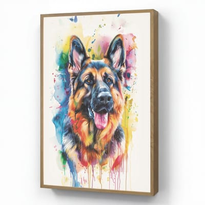 Wandlamp 60x90 cm - Oplaadbaar - Hond - Verf - Dieren - Kleurrijk - Duitse Herder - Wandlampen binnen woonkamer - Slaapkamer lamp - Decoratieve nachtlamp - Vloerlamp draadloos