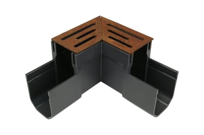 Wovar Hoekstuk voor Smalle Lijngoot Cortenstaal 155 x 155 | Per Stuk | Afvoergoot