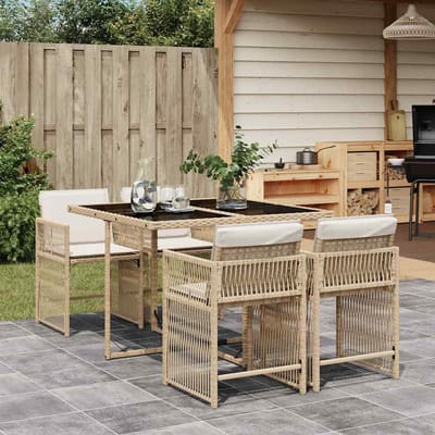 vidaXL - 5-delige - Tuinset - met - kussens - poly - rattan - beige