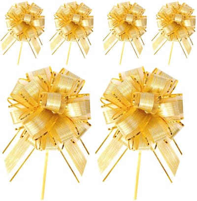 Dailygoods - 6 stuks trekstrikken, 6,3 inch strikken voor het inpakken van cadeaus. Gouden strikken voor het verpakken van geschenken. Grote strikken voor het inpakken van cadeaus. Trouwring