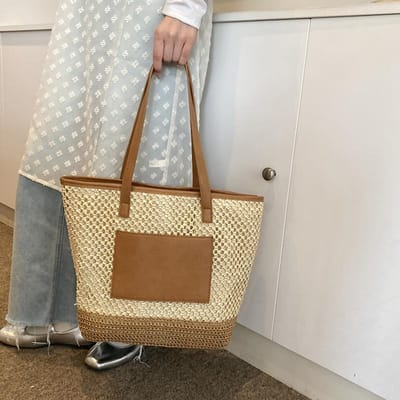 Sac d'été en paille tissée pour femme, nouveau sac à bandoulière tissé de grande capacité, sac fourre-tout pour vacances à la mer et à la plage gray