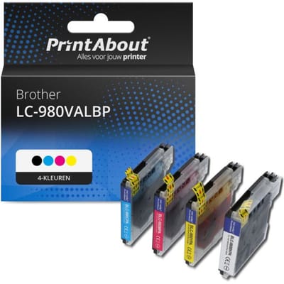 PrintAbout huismerk Inktcartridge LC-980VALBP 4-kleuren Multipack Geschikt voor Brother