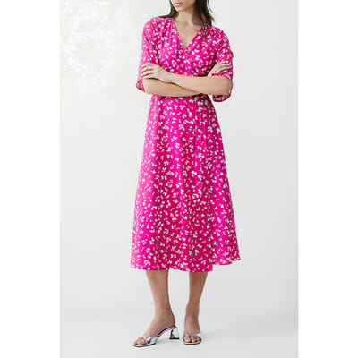 French Connection Bonita Wrap Angel Dress Long Wild Rosa/white Size: 6 | Midi Dresses Outlet | Dames | Roze