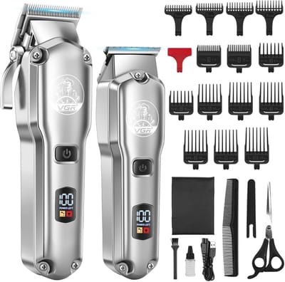 Haartrimmer Set - Scheren Stylen - Persoonlijke Verzorging - Waterdicht LED Display - 18.8 x 5.8 x 4.5 cm - Zilver