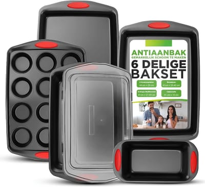 KAD® Bakvormenset - Antikleef Bakvormen voor Gebak & Snacks - Voor Mini Gebakjes - Zwart - 17cm x 11cm x 1cm
