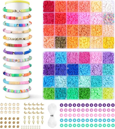 -kralenset, 4800 stuks, kleurrijke 6 mm kleikralen, platte kralen, kleikralen, knutselset, sieradenproductiesets voor chokers, halskettingen, armbanden, oorbellen, doe-het-zelf volwassenen