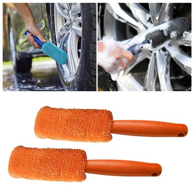 SPHProducts - Velgenborstel - Microvezel wielvelgenborstel - Premium kwaliteit - Oranje - Krasvrije velgenreiniger - Geschikt voor auto en SUV