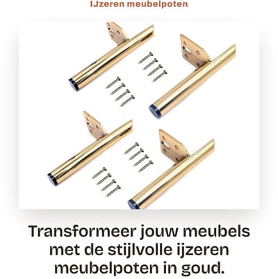 Dailygoods - IJzeren meubelpoten - Metalen tafelpoten - Modern design - Goud - Meubelsteunpoten - Voor banken en salontafels