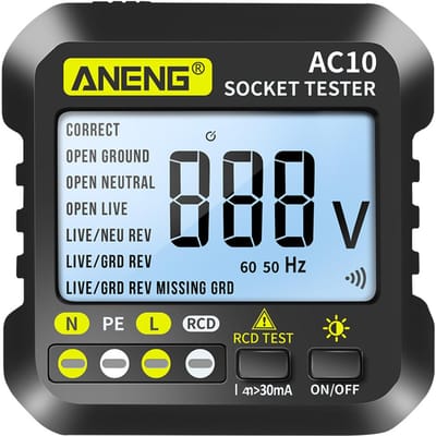 ANENG AC10 Digitale stopcontacttester Huishoudelijke stekkerdetector Polariteit Fasecontrole Voltmeter EU Plug zwart