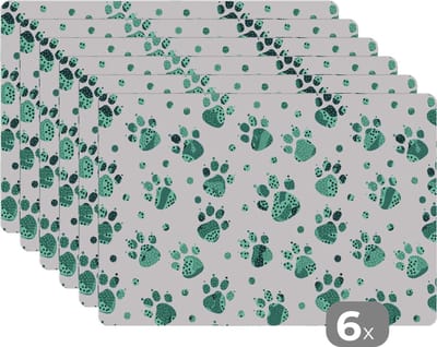 Placemat - Placemats kunststof - Patroon - Huisdieren - Hond - Dier - 45x30 cm - 6 stuks - Hittebestendig - Anti-Slip - Onderlegger - Afneembaar
