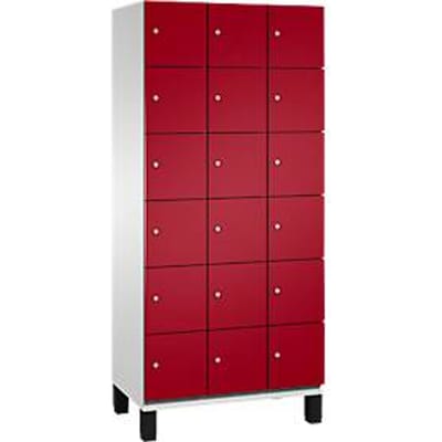 C+P Cambio lockerkast, 3 vakken, 18 vakken, op poten, B 900 x D 525 x H 1980 mm, lichtgrijs/ruinrood