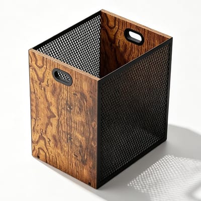 Inovra - Prullenbak kantoor 17 l, vintage prullenbak van ijzer en hout, industriële stijl vuilnisemmer met handgrepen voor woonkamer, slaapkamer, keuken, 28 x 20 x 30 cm