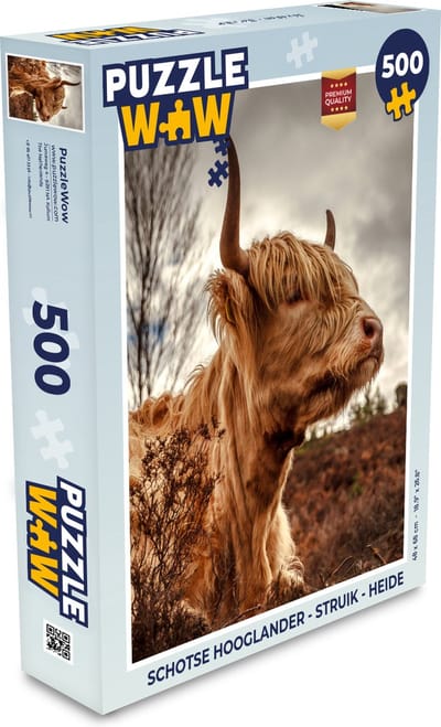 Puzzel Schotse Hooglander - Struik - Heide - Legpuzzel - Puzzel 500 stukjes