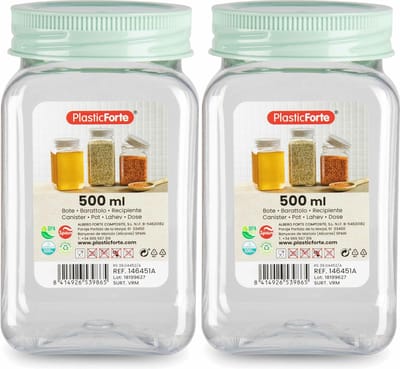 PlasticForte Voorraadpot/bewaarpot - 2x - 500 ml - kunststof - mint groen - B7 x H13 cm