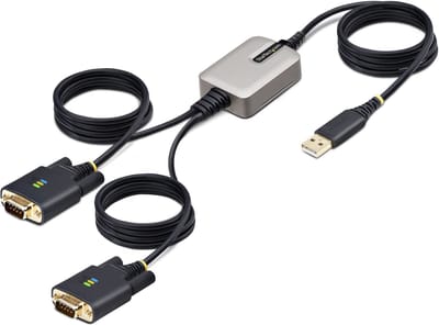 StarTech.com 2P6FFC-USB-SERIAL tussenstuk voor kabels USB-A 2 x DB-9 RS-232 Zwart, Grijs