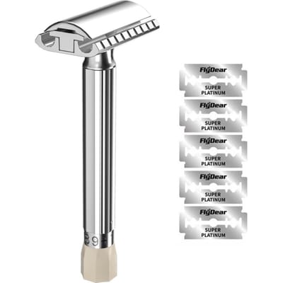 Rasoir de sûreté réglable Mingshi 9 vitesses de tranchant Rasoir manuel professionnel pour hommes Alliage de zinc Métal Avec 5 lames white