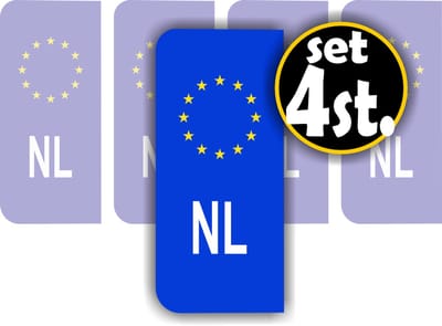 Jerma - NL - kenteken sticker - set 4 stuks - blauw geel - 4.5 x 10 cm per sticker - duurzaam Vinyl