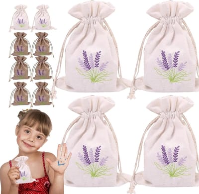 Lavendel Zakken - Stoffen Geurzakjes - Laden Opfrissen - Geborduurd Motief - 12 Stuks - Beige