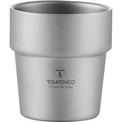 Tasse de camping 150 ml Ti Cup 99,6 % pur Ti double couche pour café et vin Camping en plein air Pique-nique Petit argenté