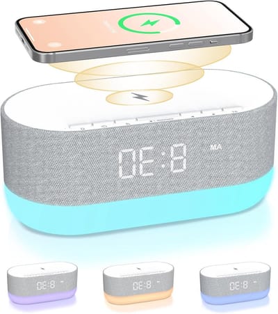 Geluidsmachine met Wekker - Slaapgeluid Apparaat - Ontspannen Slapen - Dubbele Hifi Speakers - 19.5 x 9.4 x 7.6 cm