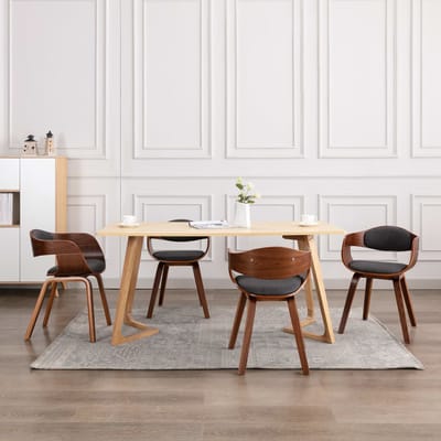 vidaXL - Eetkamerstoelen - 6 - st - gebogen - hout - en - stof - grijs