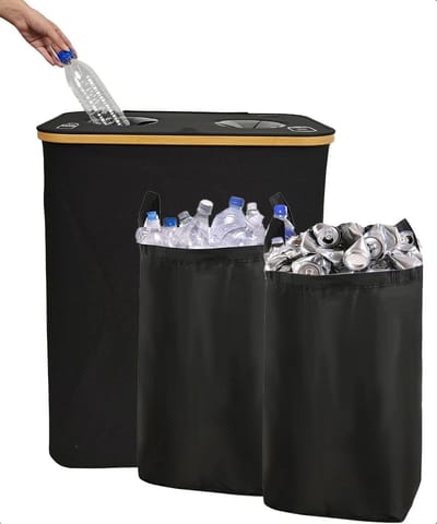 Bellettini Prullenbak Afvalscheiding Speciaal Voor Flessen en Blikken- Flessenmand - 160L - 600D Oxford - Zwart