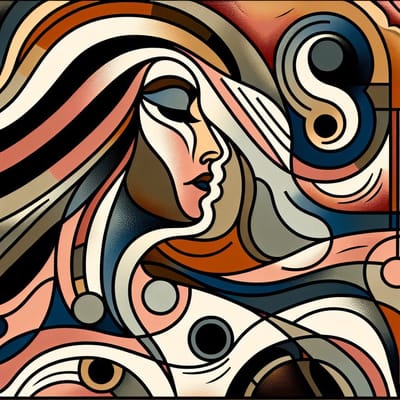 Abstract vrouw schilderij | Vrouwelijke vormen in mystieke vormen: een abstract kunstwerk vol emotie | Kunst - 60x60 centimeter op Canvas | Foto op Canvas