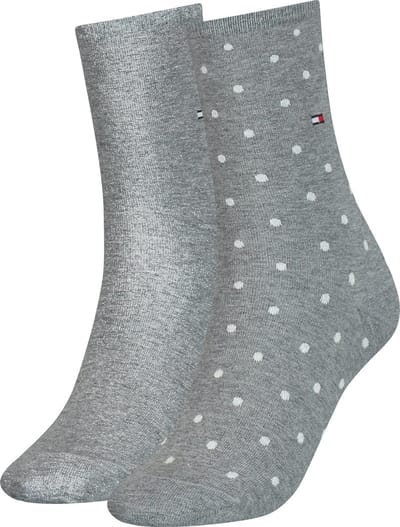 Tommy Hilfiger damessokken Dot (2-pack) - uni en gestipt katoen - grijs met wit