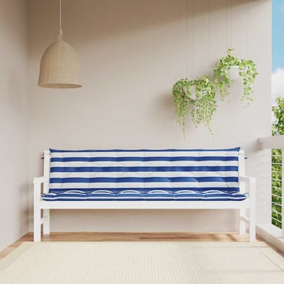 vidaXL - Tuinbankkussens - 2 - st - gestreept - 200x50x7 - cm - stof - wit - en - blauw
