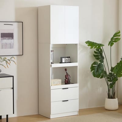 Keukenkast Wit - Voorraadkast Keuken - Keuken Organiseren - Met 2 Magnetronrekken - 59.5x45x200cm - Wit