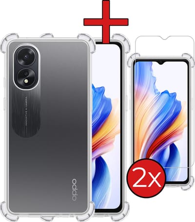 Hoesje - Met Screenprotector - 2 Stuks - Geschikt voor OPPO A18 - Sterk & Shockproof - Back Cover - Siliconen Case - Telefoon Hoes - Shock Proof - Telefoonhoes - Transparant