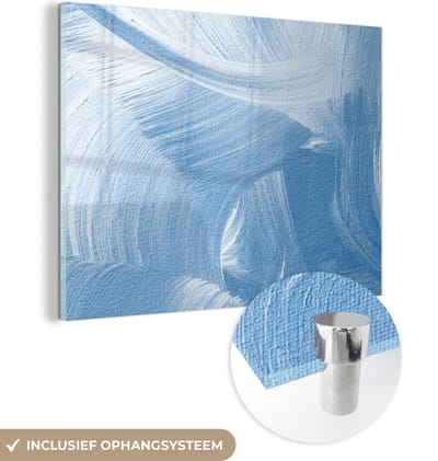 MuchoWow® Glasschilderij 120x90 cm - Schilderij acrylglas - Acrylverf - Blauw - Design - Foto op glas - Schilderijen