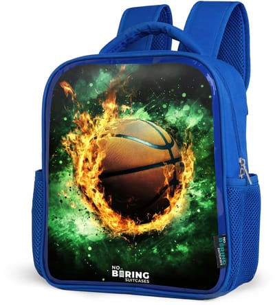 NoBoringSuitcases.com® - Rugzak blauw - Schooltas jongens - Basketbal in vlammen en explosieve energie - Kinder rugtas jongen - Boekentas kind - Kinderrugzak voor school - Schoolrugzak