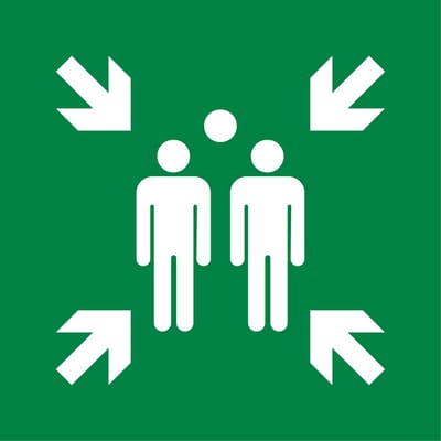Verzamelplaats Sticker BHV - ISO E007 Evacuatie Sticker - 10x10 cm - Verzamelpunt - Veiligheidsteken - UV & Waterproof