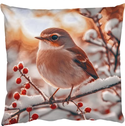 Sierkussens - Kussentjes Woonkamer - 50x50 cm - Vogel - Tak - Winter - Dieren - Sneeuw