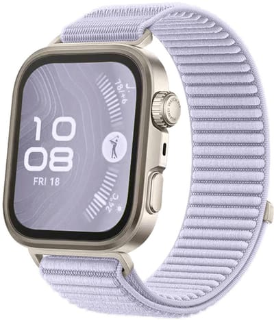 Nylon bandje - geschikt voor Huawei Watch Fit 5 (PRO), Watch Fit 4 (Pro), Watch Fit 3 - geribbeld met klittenband sluiting - lavendel