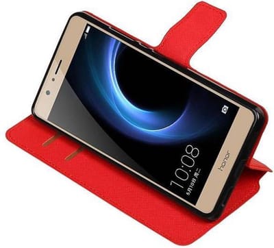 Cross Pattern TPU Bookstyle Wallet Case Hoesjes Geschikt voor Huawei Honor V8 Rood