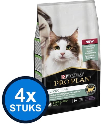 4x Pro Plan - Live Clear Sterilised Kalkoen - Kattenvoer Droogvoer - 1.4 kg