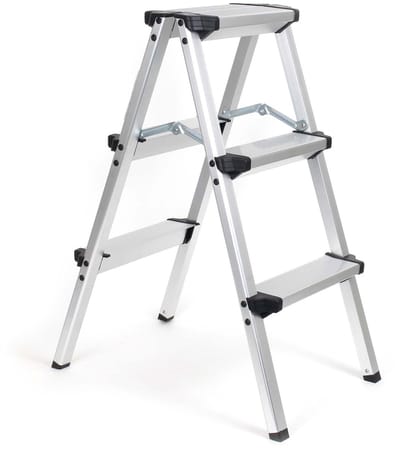 vouwladder - dubbelzijdige aluminium vouwladder 73 cm - draagvermogen tot 150 kg - met 2x3 antislip treden en rubberen voetjes.