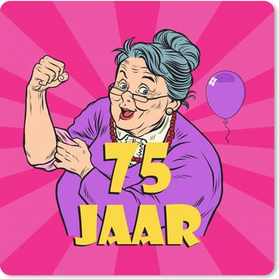 Muismat 20x20 cm - Mousepad Vrouw - 75 Jaar verjaardag - Roze - Muismatten