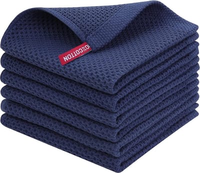 Famanu - Theedoeken, 100% katoen, set van 6, 30 x 30 cm, zachte theedoeken, keukenhanddoeken, absorberend, dikke premium vaatdoek, vaatdoeken, poetsdoeken, marineblauw