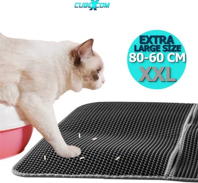 CUBEXCOM® Kattenbakmat, XXL, 80 x 60 cm, Kattenbakmat Grit Opvanger, Kattenbakonderlegger, LEREN ZOOL, Dubbellaags, Urine En Waterdicht EVA-Materiaal, Kattenpootdesign, Beschermt Vloer En Tapijt, Gemakkelijk Te Reinigen, Grijs