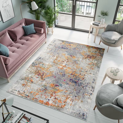 Tapiso Denver Vloerkleed Grijs Oranje Woonkamer Tapijt Maat- 160x230