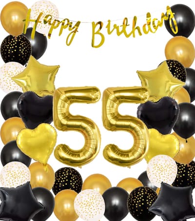 Snoes Ballonnen 55 Jaar Black Gold Dots Mega Ballon - Compleet Feestpakket Goud Zwart Stippen Cijferballon 55 - Verjaardag Versiering DIY Slinger Happy Birthday – Folieballon – Latex Ballonnen - Helium Ballonnen