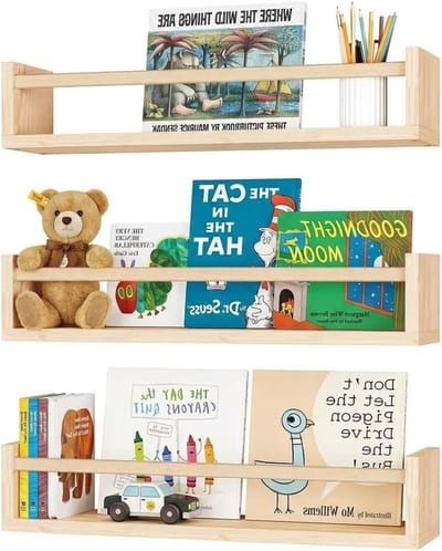 Set van 3 zwevende wandplanken van hout, decoratief rek voor boeken, kruiden en muurdecoratie in woonkamer en kinderkamer
