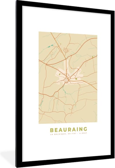 Fotolijst incl. Poster - Plattegrond - Kaart - Vintage - Beauraing - Stadskaart - 80x120 cm - Posterlijst